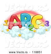 Vector of Colorful Abc and 123 on Starry Clouds Against a Rainbow by BNP Design Studio
