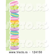 Vector of Colorful Macaroon Cookies and Green Stripes with Beige Copyspace by Maria Bell