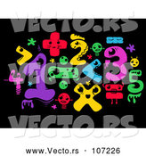 Vector of Colorful Monster Math Numbers and Symbols on Black by BNP Design Studio