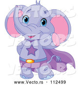 Vector of Cute Baby Purple Elephant Super Hero Waving by Pushkin