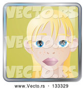 Vector of Cute Blond Girl with Big Blue Eyes and Freckles by AtStockIllustration