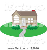 Vector of Cute Brown Home with a Path, Yard and Red Chimney by Rosie Piter