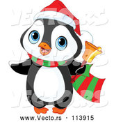 Vector of Cute Christmas Penguin Ringing a Charity Bell by Pushkin