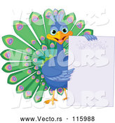 Vector of Cute Happy Peacock Holding a Blank Sign by Pushkin