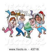 Vector of Dancing Cartoon Mardi Gras Pigs with Freshly Cooked BBQ Grilled Meats by LaffToon