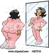 Vector of Delusional Cartoon Fat Black Lady Seeing Herself As Skinny in the Mirror by Johnny Sajem