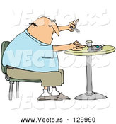 Vector of Diabetic White Guy Sitting in a Chair at a Table and Pricking His Finger with a Lancing Device for a Blood Sample by Djart