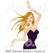 Vector of Dirty Blond Girl Dancing in a Purple Dress by BNP Design Studio