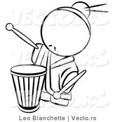 Vector of Drummer Chinese Person - Coloring Page Outlined Art by Leo Blanchette