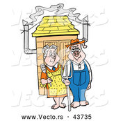 Vector of Elderly Cartoon Husband and Wife Pigs Standing in Front of a BBQ Smoker by LaffToon