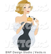 Vector of Elegant Young Lady Spritzing Perfume on Her Neck by BNP Design Studio