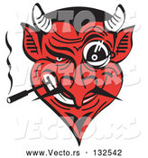 Vector of Evil and Greedy Devil with a Red Face Smoking and Grinning Clipart Illustration by Andy Nortnik