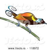 Vector of Exotic Orange Bird on a Stem by Lal Perera