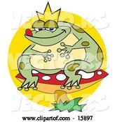 Vector of Fat Frog Prince Wearing a Crown and Sitting on a Red Mushroom with White Spots by Andy Nortnik