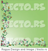 Vector of Flowering Vines and Butterfly Border over Green by Pams Clipart