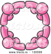 Vector of Four Pink People Standing in a Circle and Holding Hands for Teamwork and Unity by Leo Blanchette