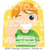 Vector of Friendly Boy Winking and Hand Gesturing Peace by BNP Design Studio