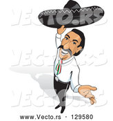 Vector of Friendly Mexican Man Holding up His Sombrero and Smiling by David Rey