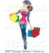 Vector of Girl Drinking Beverage While Carrying Shopping Bags by BNP Design Studio
