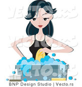 Vector of Girl Hand Washing Clothes in a Bin by BNP Design Studio