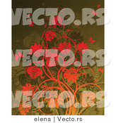 Vector of Green Floral Background Design with Gradient Flowers and Butterflies by Elena