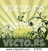 Vector of Green Morning Sunrise over an Organic Wildflower and Grass Landscape by OnFocusMedia