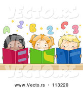 Vector of Group of Happy KChildren Reading Books Under Numbers and Alphabet Letters by BNP Design Studio