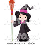 Vector of Halloween Witch Girl Standing with a Broom by Pushkin