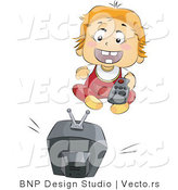 Vector of Happy Baby Holding a Remote and Watching TV by BNP Design Studio