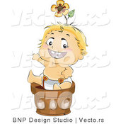 Vector of Happy Baby in a Pot with a Flower on His Head by BNP Design Studio