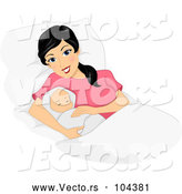 Vector of Happy Black Haired New Mom Laying with Her Newborn Baby by BNP Design Studio