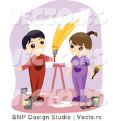 Vector of Happy Boy and Girl Painting Art on Canvas by BNP Design Studio