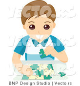 Vector of Happy Boy Assembling a Puzzle by BNP Design Studio