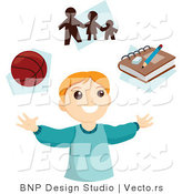 Vector of Happy Boy Juggling Basketball, Family and School by BNP Design Studio