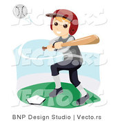 Vector of Happy Boy Swinging at a Baseball with Bat by BNP Design Studio