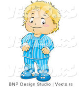 Vector of Happy Boy Wearing Pajamas and Bunny Slippers by BNP Design Studio