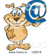 Vector of Happy Brown Dog Holding up a Blue Arobase Email Sign by Dennis Holmes Designs