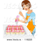Vector of Happy Brunette Lady Icing Cupcakes by BNP Design Studio