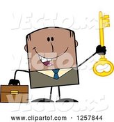 Vector of Happy Cartoon Black Business Man Holding up a Key to Success by Hit Toon