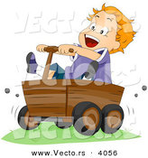 Vector of Happy Cartoon Boy Riding Wood Cart by BNP Design Studio
