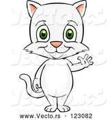 Vector of Happy Cartoon Cute White Cat Standing and Waving by Cartoon Solutions