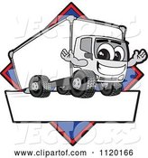 Vector of Happy Cartoon Delivery Big Rig Truck Mascot Sign or Logo with a Blue Diamond by Mascot Junction