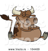 Vector of Happy Cartoon Fat Brown Cow Sitting by Toonaday