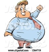 Vector of Happy Cartoon Fat White Business Man Cheering and Smiling by Clip Art Mascots