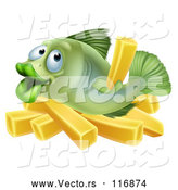 Vector of Happy Cartoon Fish with Chips French Fries by AtStockIllustration