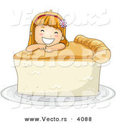 Vector of Happy Cartoon Girl Leaning on Big Slice of Pie by BNP Design Studio