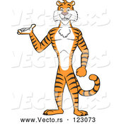 Vector of Happy Cartoon Tiger Presenting and Standing Upright by Cartoon Solutions
