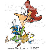 Vector of Happy Cartoon White Female Teacher Carrying Supplies and Walking by Toonaday