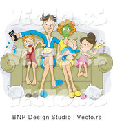Vector of Happy Family Sitting on Couch, Eating Popcorn and Watching a Movie by BNP Design Studio