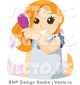 Vector of Happy Girl Brushing Her Long Orange Hair by BNP Design Studio